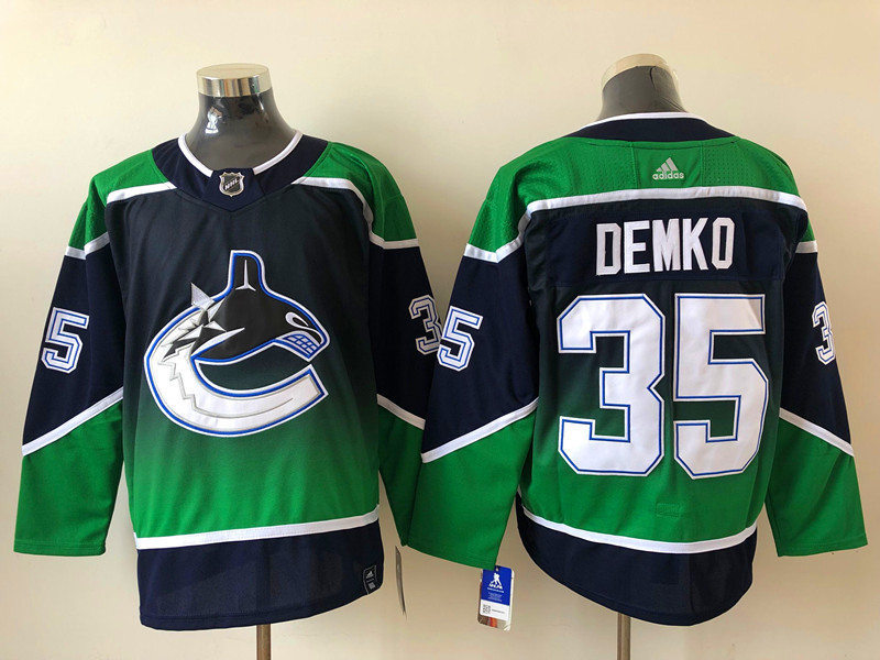 Men's Vancouver Canucks #35 Thatcher Demko adidas 2021 Season Reverse Retro Authentic Blue Jersey